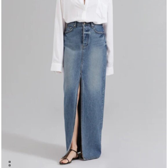 The Frankie Shop Skirt Womens Small Blue Jean Denim Button Fly Pencil Maxi Texas - Picture 1 of 16